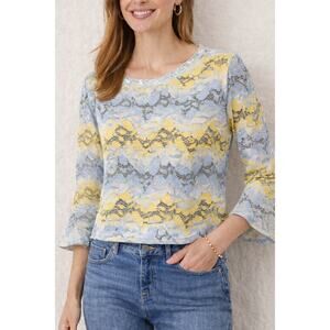 ZARA NWT Lace Crop Top M Blue Yellow Floral Short Sleeve Cropped Blouse Coquette